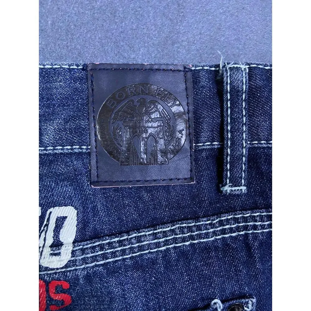 Born Fly Anytown USA Distressed Patch Paint Streetwear Denim Jeans Mens 42 44x35